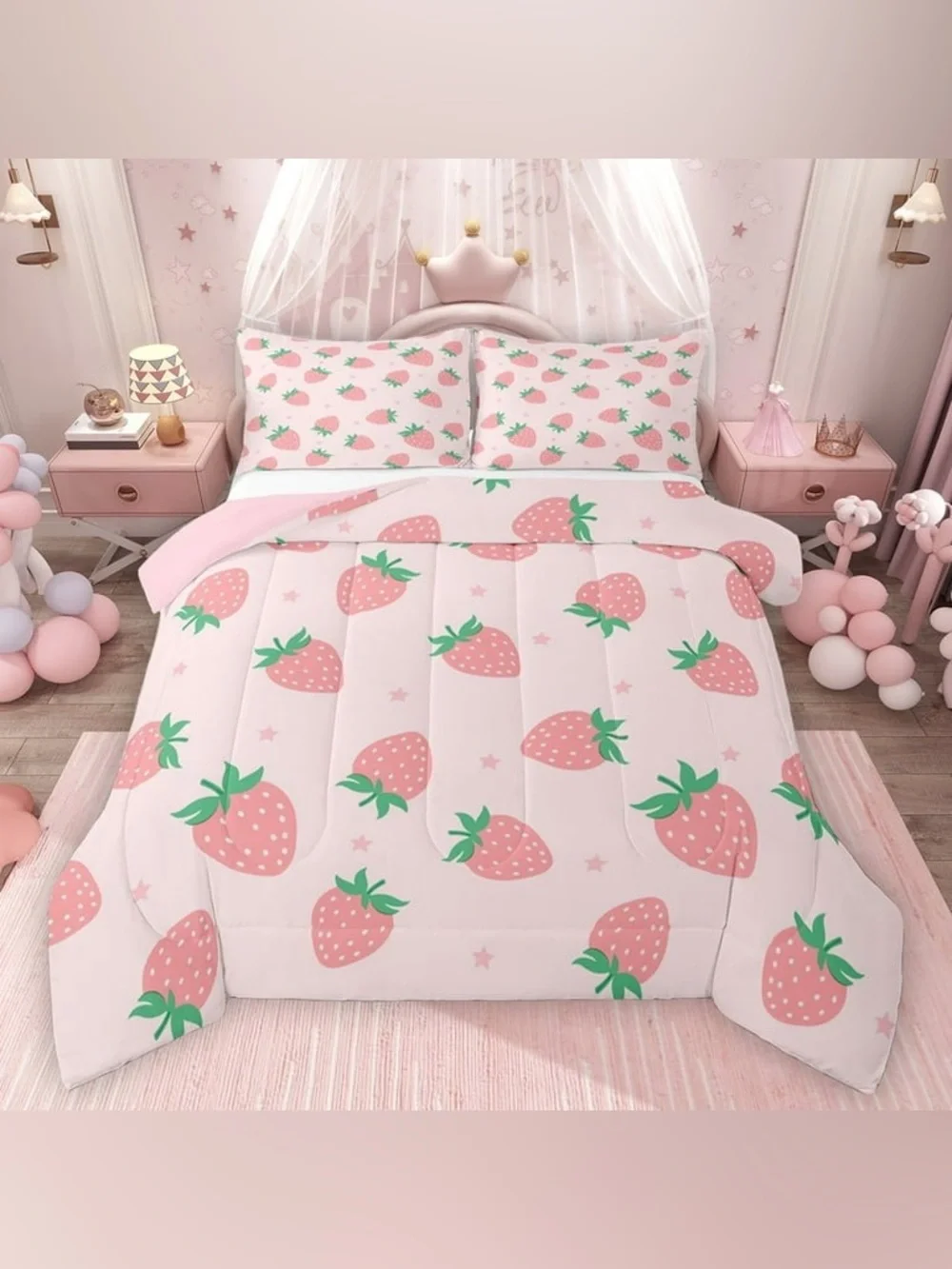 Feelyou Girly Pink Strawberry Twin Comforter Set